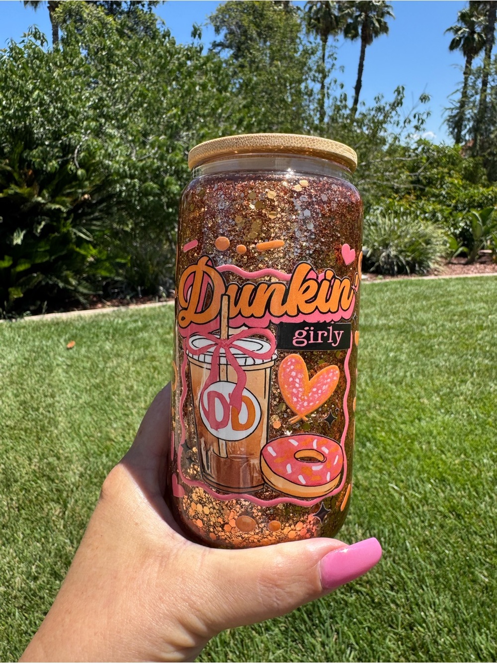 Dunkin Girly snow globe tumbler 16oz